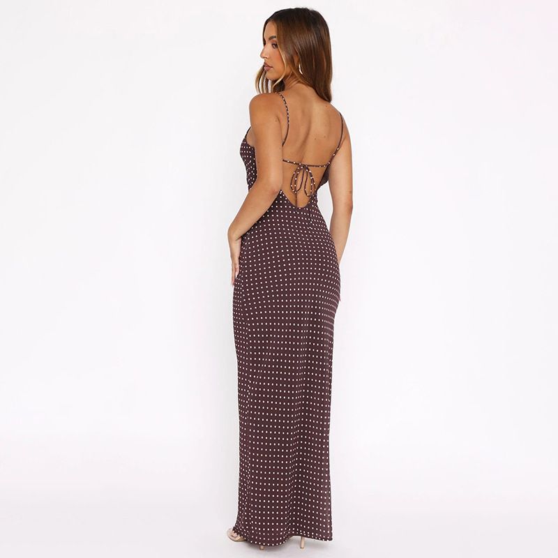 2025 Summer Floral Print Camisole Maxi Dress Women Sexy Spaghetti Straps Lace Up Backless Bodycon Vacation Beach Long Robe