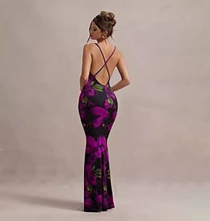 Sleeveless Backless Bodycon Flower Print Cami Maxi Dress Women'S Sexy Elegant Casual Long Dress Party Club Summer Outfit