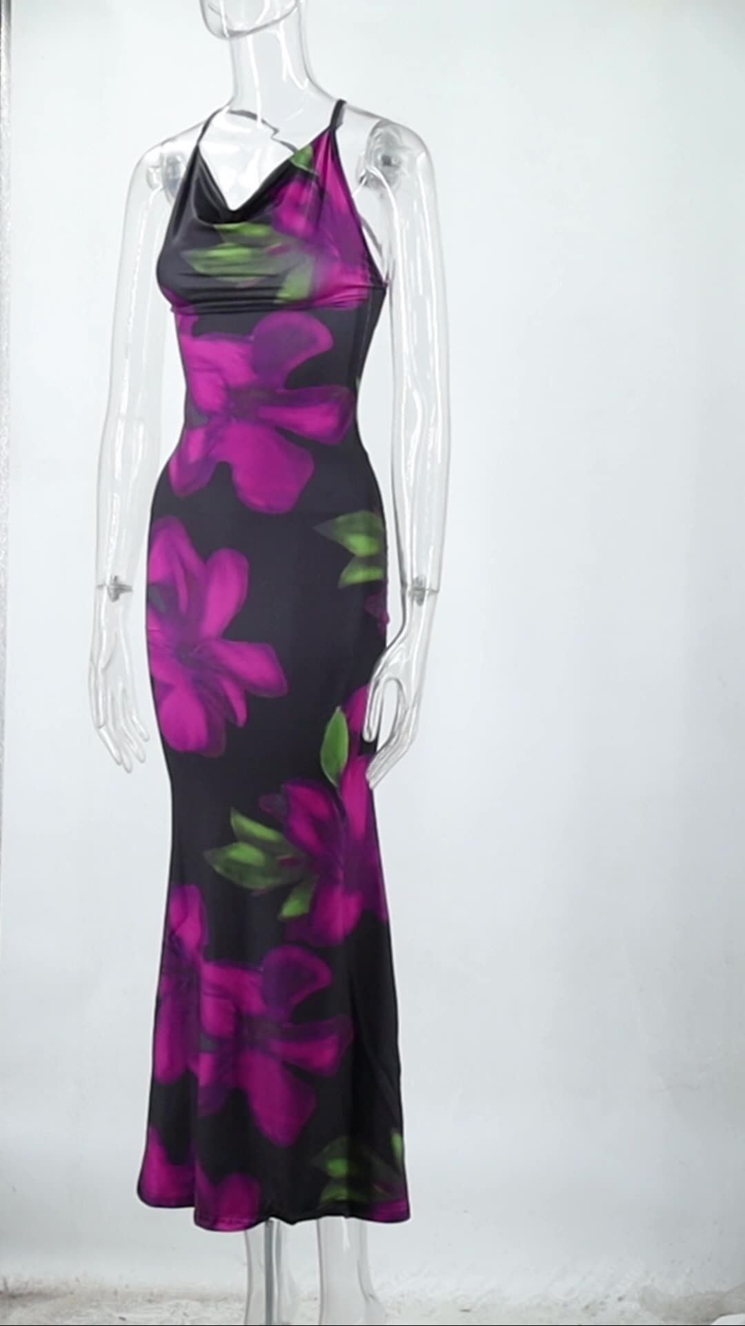 Sleeveless Backless Bodycon Flower Print Cami Maxi Dress Women'S Sexy Elegant Casual Long Dress Party Club Summer Outfit