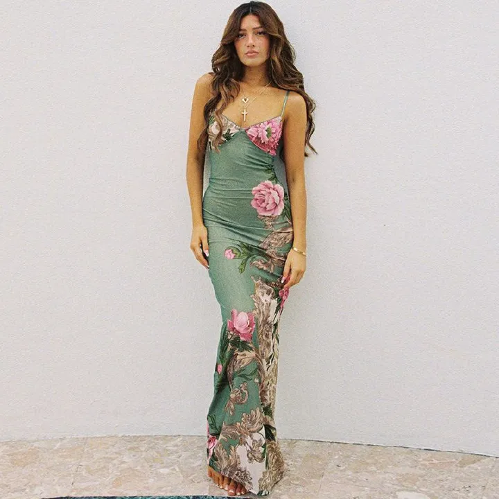 Elegant Long Maxi Dress Women Spaghetti Strap 2023 Summer Dress Slim Bodycon Backless Nightclub Sexy Party Dresses