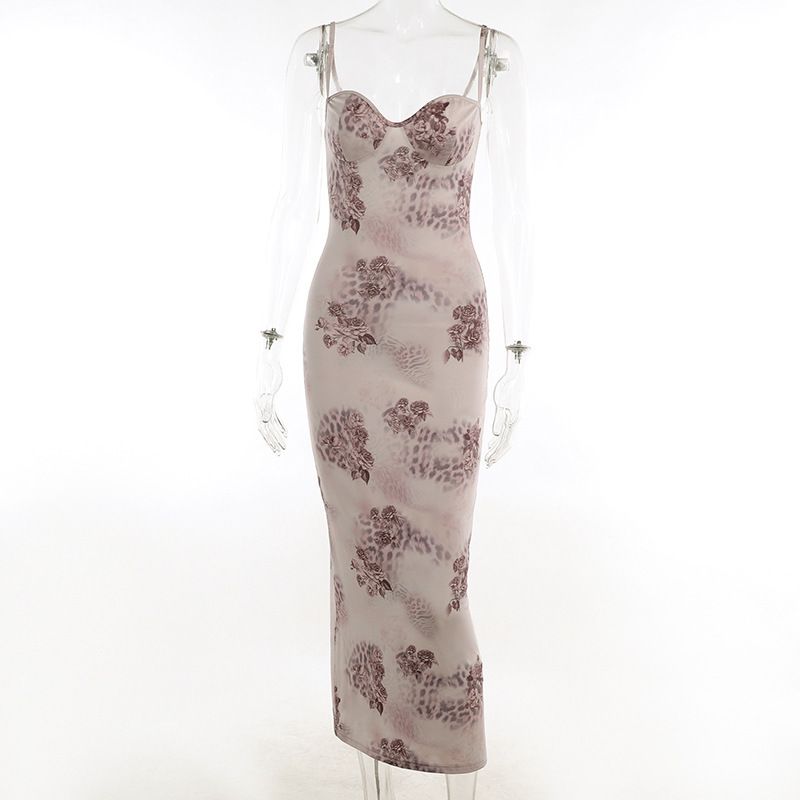 Leopard Print Bodycon Dress Sexy Maxi Spaghetti Strap Wedding Guest Dress Elegant Events Lace Up Women's Clothing
