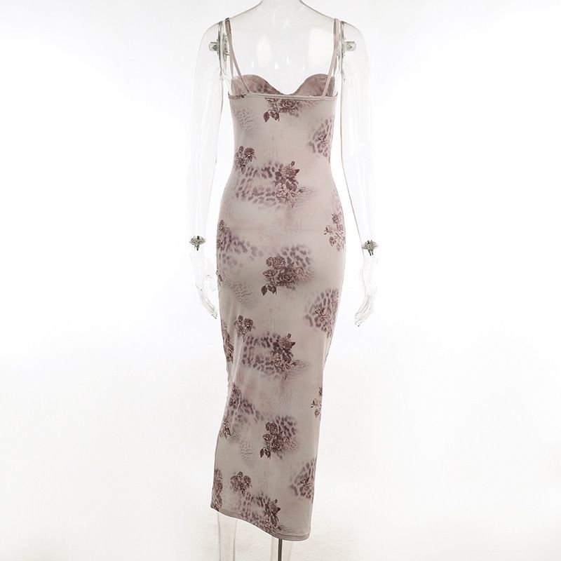 Leopard Print Bodycon Dress Sexy Maxi Spaghetti Strap Wedding Guest Dress Elegant Events Lace Up Women's Clothing