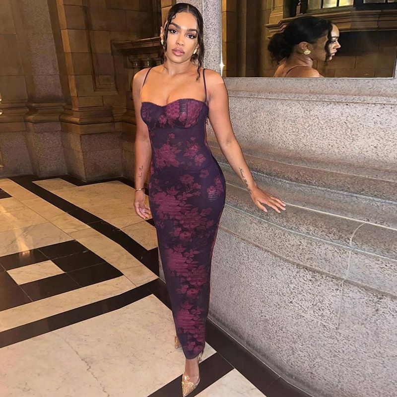 Leopard Print Bodycon Dress Sexy Maxi Spaghetti Strap Wedding Guest Dress Elegant Events Lace Up Women's Clothing