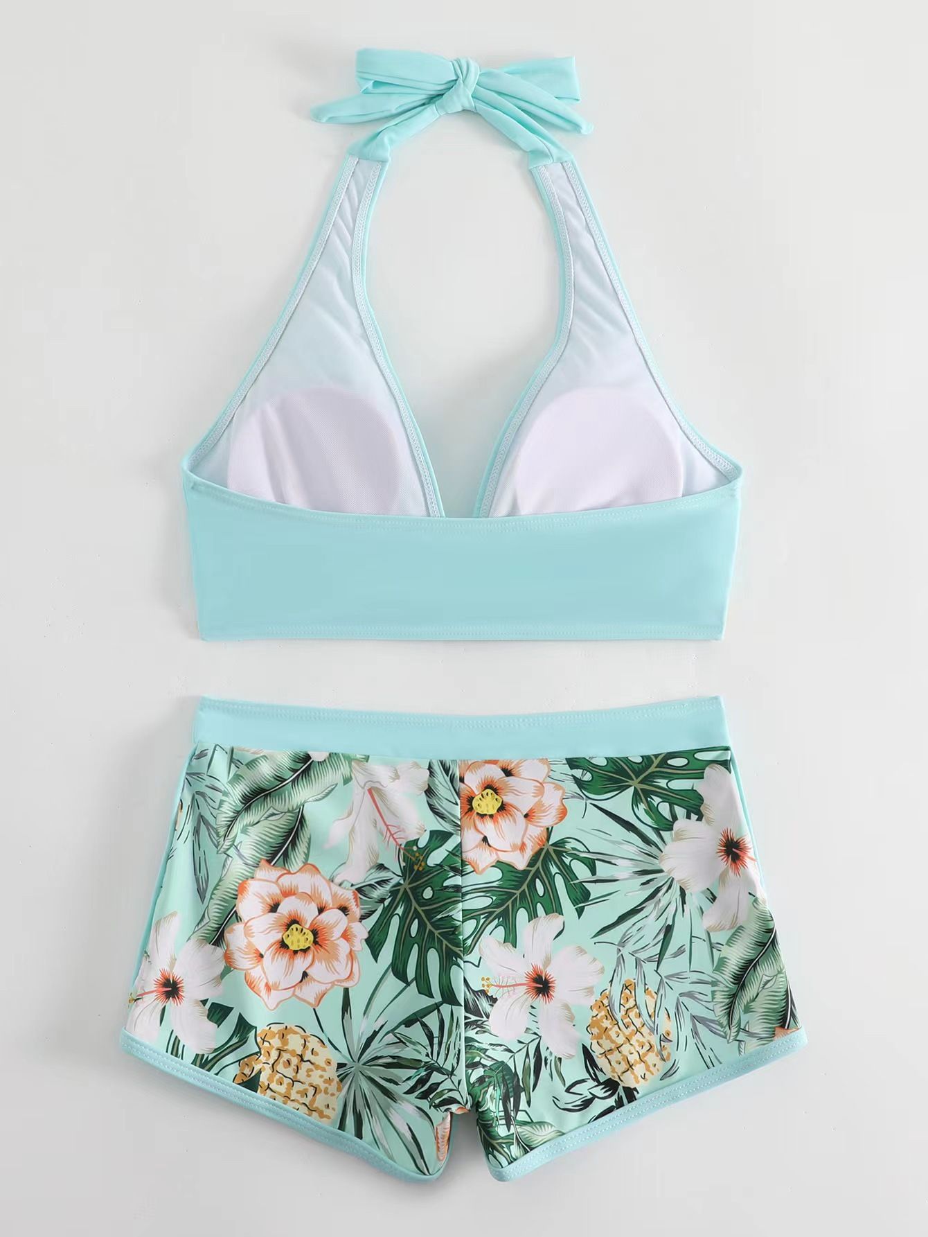 Women's Paneled Printed Swimsuit Ladies Fashion Sexy Split Boxer High Waist Swimsuit Two-Piece Set V-Neck Bathing Suits Female