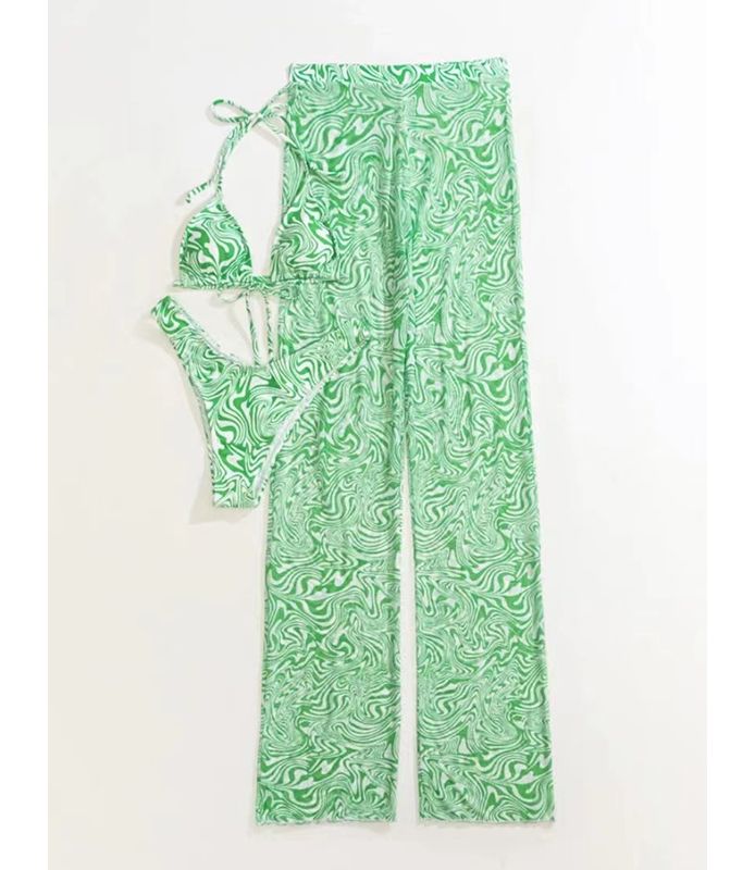 High Waist Bikini Set Print Swimwear Women Halter sSwimsuit Womne's Swimming Suit Ruffle Long 3 Pieces Set Sexy Bathing Suit