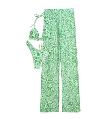 High Waist Bikini Set Print Swimwear Women Halter sSwimsuit Womne's Swimming Suit Ruffle Long 3 Pieces Set Sexy Bathing Suit