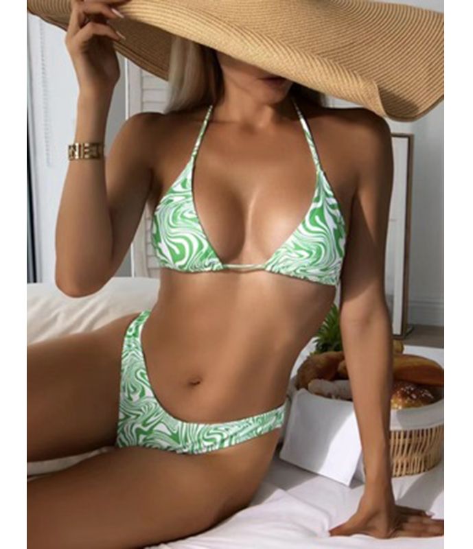 High Waist Bikini Set Print Swimwear Women Halter sSwimsuit Womne's Swimming Suit Ruffle Long 3 Pieces Set Sexy Bathing Suit