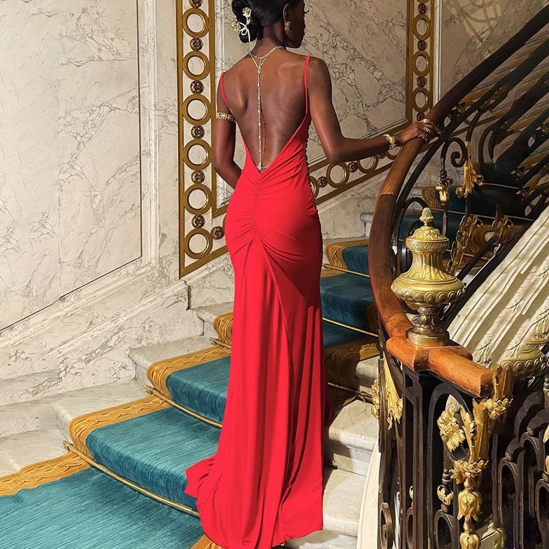 Sexy Backless Lace Up Women Maxi Dress Black Backless Deep V-neck Dress Female Summer Skinny Elegant Party Clubwear R0272