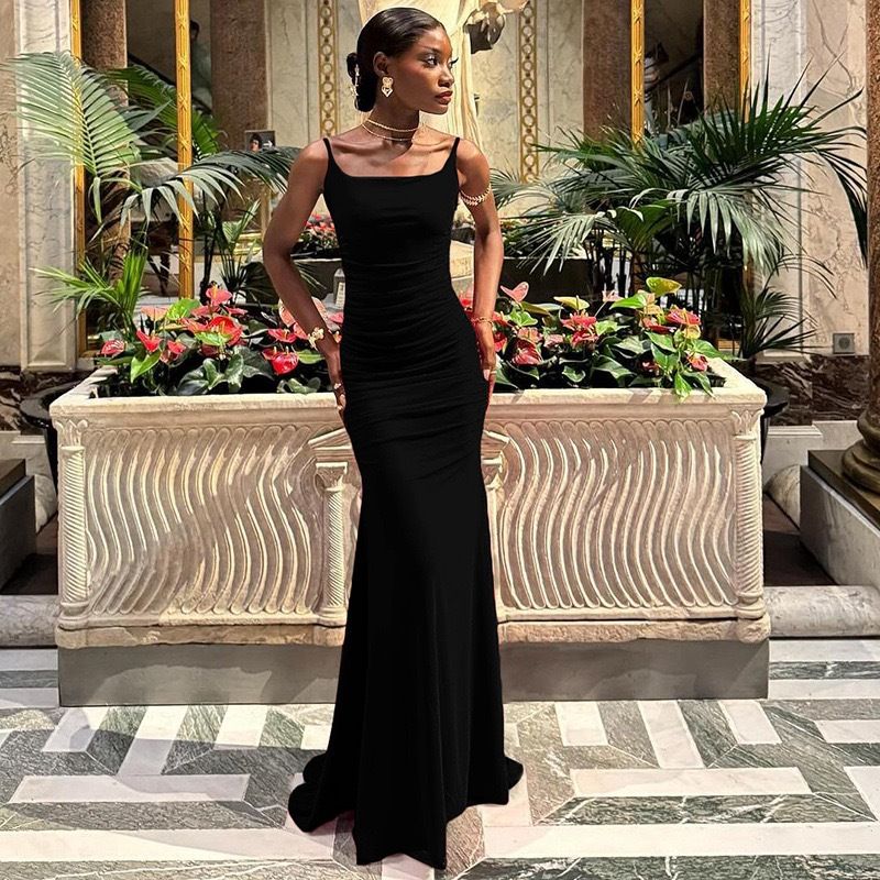 Sexy Backless Lace Up Women Maxi Dress Black Backless Deep V-neck Dress Female Summer Skinny Elegant Party Clubwear R0272