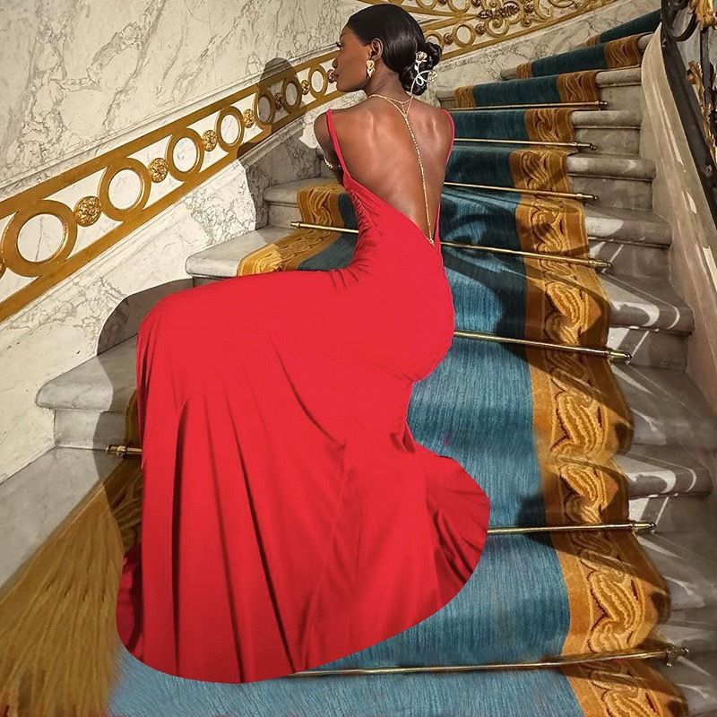 Sexy Backless Lace Up Women Maxi Dress Black Backless Deep V-neck Dress Female Summer Skinny Elegant Party Clubwear R0272
