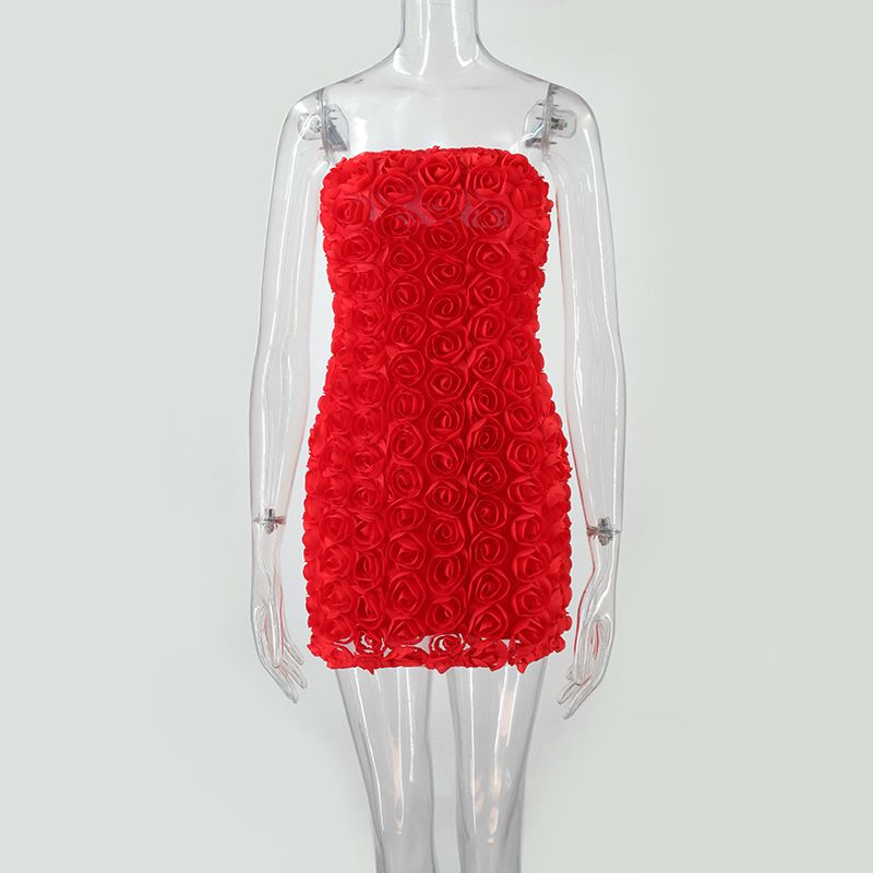 Women‘s Dresses 2025 New Summer Fashionable Club Party Sexy Hot Girl Versatile 3D Flower Dimensional Strapless Wrap Hip Dress