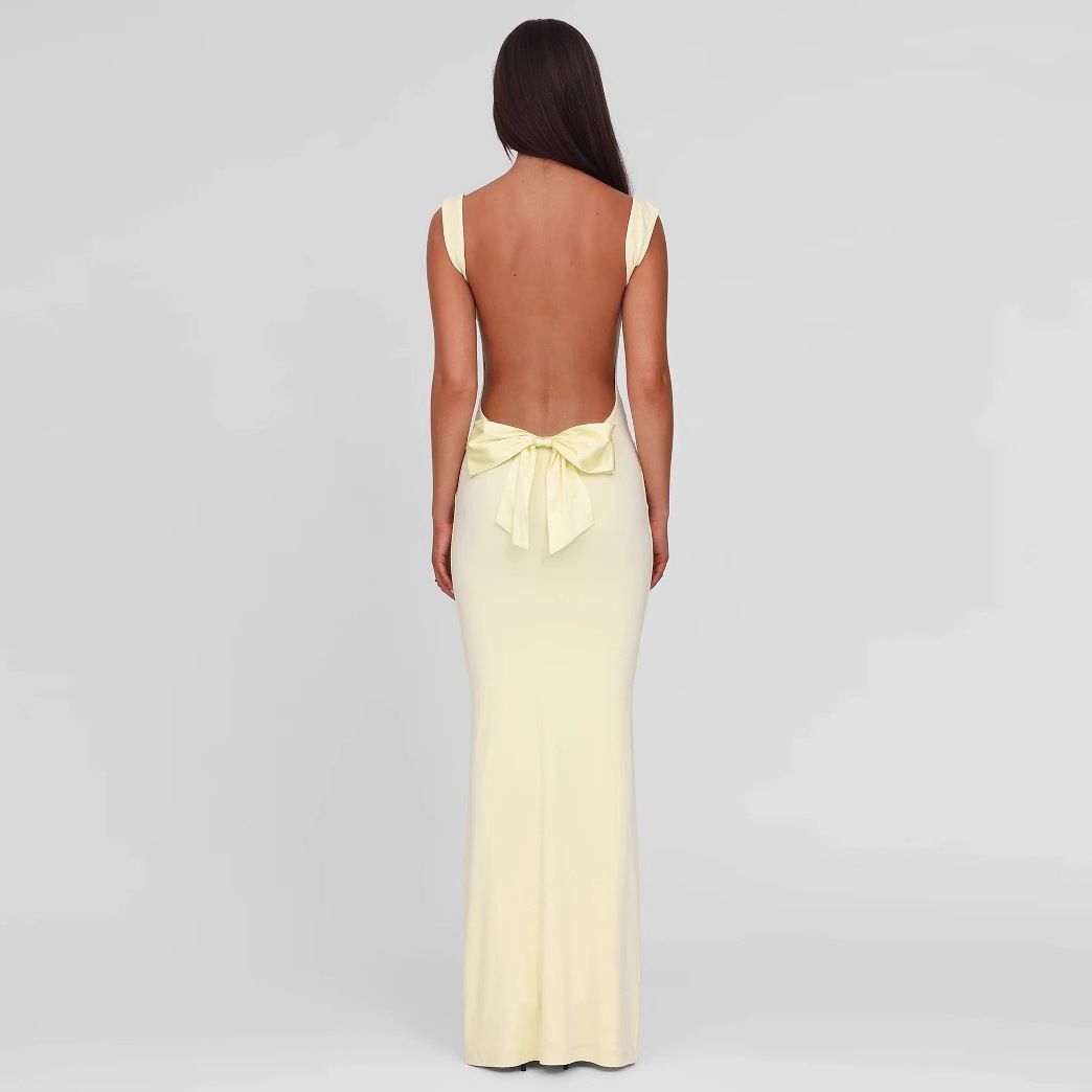 Women Elegant Solid Square Collar Straps Sexy Bodycon Maxi Prom Dress Summer Women Y2K Clothes Evening Party Birthday