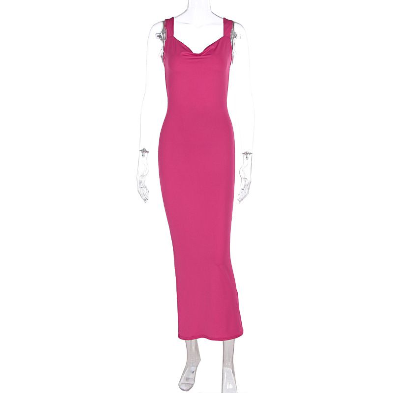 Women Elegant Solid Square Collar Straps Sexy Bodycon Maxi Prom Dress Summer Women Y2K Clothes Evening Party Birthday