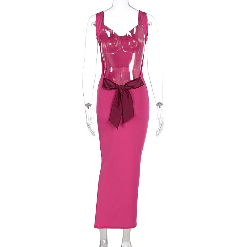 Women Elegant Solid Square Collar Straps Sexy Bodycon Maxi Prom Dress Summer Women Y2K Clothes Evening Party Birthday