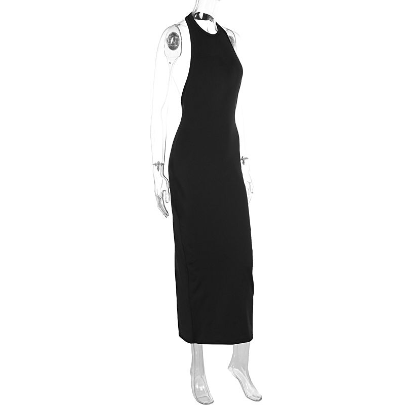 Elegant Women Dress Basic Sleeveless Sexy Backless Slim Fit Summer Casual Vintage Gothic Streetwear Long Dress