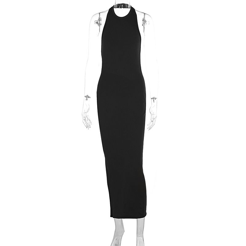 Elegant Women Dress Basic Sleeveless Sexy Backless Slim Fit Summer Casual Vintage Gothic Streetwear Long Dress