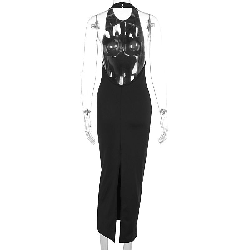 Elegant Women Dress Basic Sleeveless Sexy Backless Slim Fit Summer Casual Vintage Gothic Streetwear Long Dress