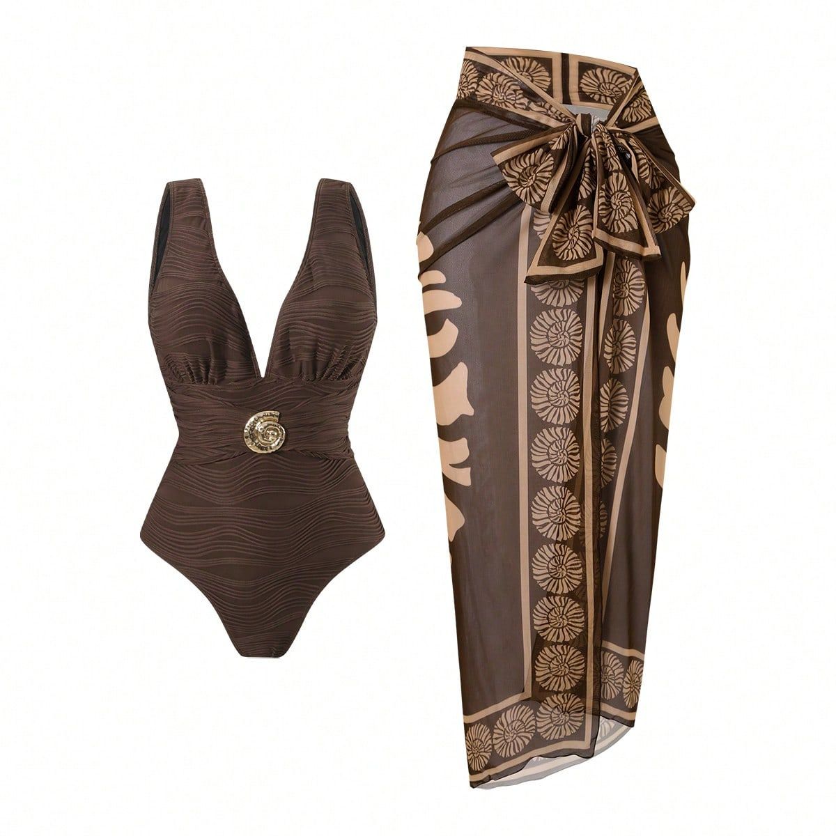 2Pieces Sexy Deep V Neck Swimwear with Mesh Cover-ups Women Summer One Piece Swimsuit Backless Beach Bathing Suit Sportswear