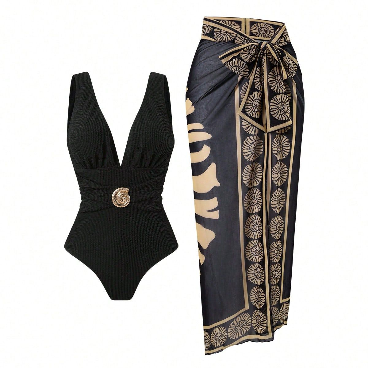 2Pieces Sexy Deep V Neck Swimwear with Mesh Cover-ups Women Summer One Piece Swimsuit Backless Beach Bathing Suit Sportswear