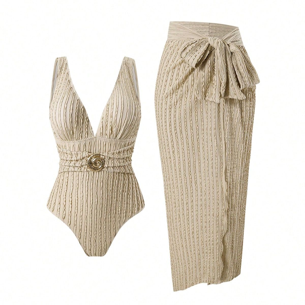 2Pieces Sexy Deep V Neck Swimwear with Mesh Cover-ups Women Summer One Piece Swimsuit Backless Beach Bathing Suit Sportswear