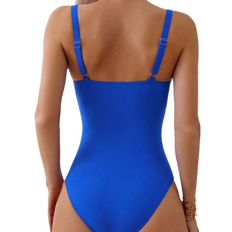 2025 V Neck Pleated Swimsuits Female Swimwear One Piece Swimsuit Women High Cut Bather Bathing Suit Swim Beachwear Slim Bodysuit R0148R