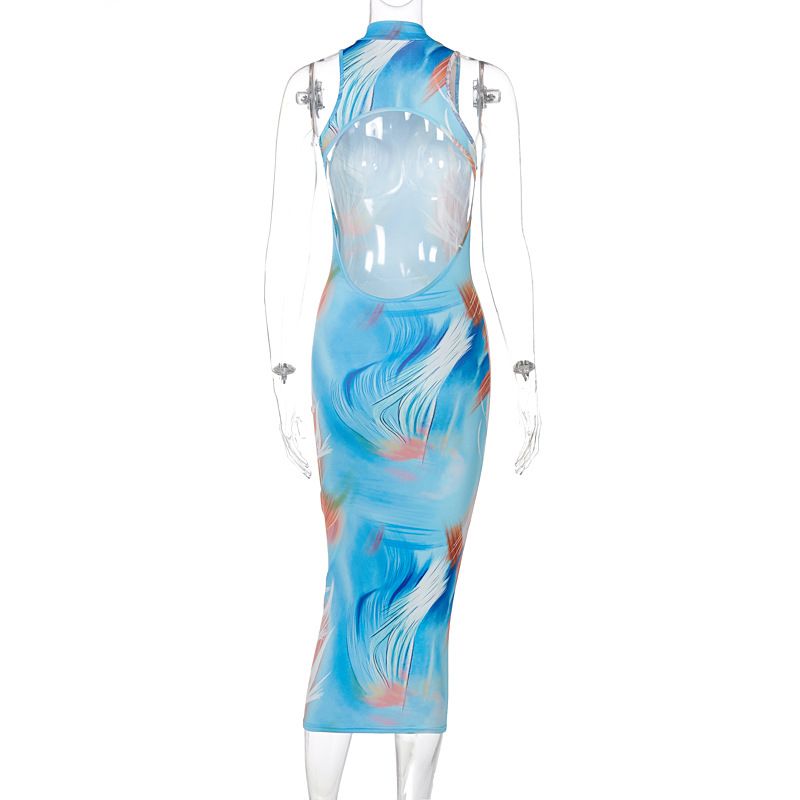 Sexy Short Sleeve Backless Bodycon Dress Women Poker Printed Club Long Sundresses Turtleneck Summer Clothings Open Back Clubwe R0205