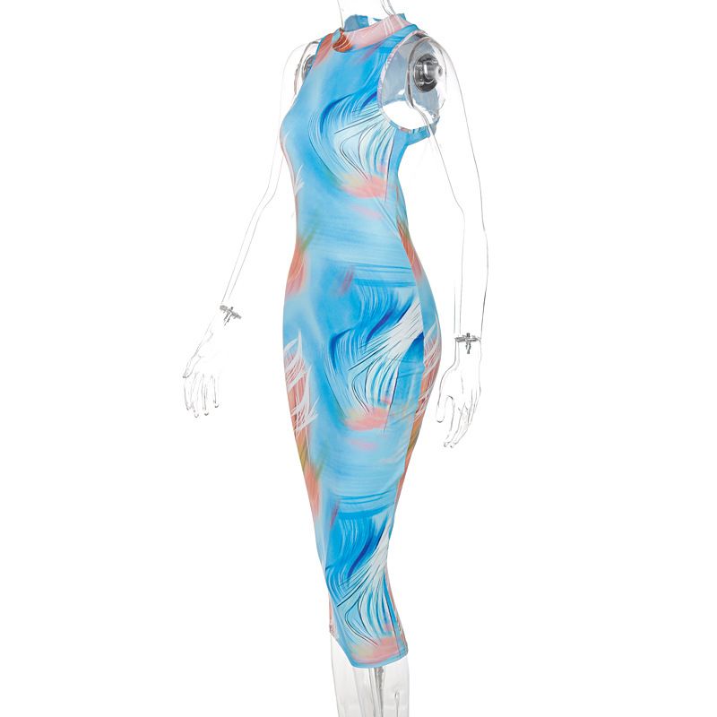 Sexy Short Sleeve Backless Bodycon Dress Women Poker Printed Club Long Sundresses Turtleneck Summer Clothings Open Back Clubwe R0205