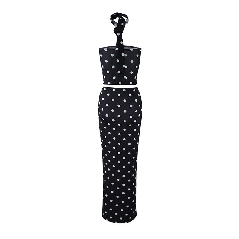 Dot Prints Strapless Scarf Hip Wrap Sheath Fashion Suits Elegant Women Sets Sexy Club Streetwear Trendy Female 2 Pieces R0346