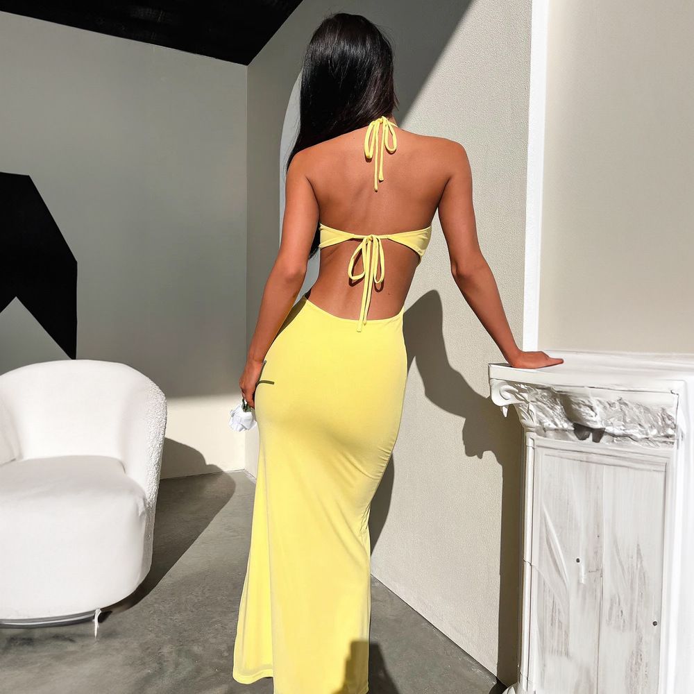 Halter Ruffle Backless Sexy Dress For Women Robes Elegant Evening Party Dress Bodycon Long Summer Dress Vestidos R0239