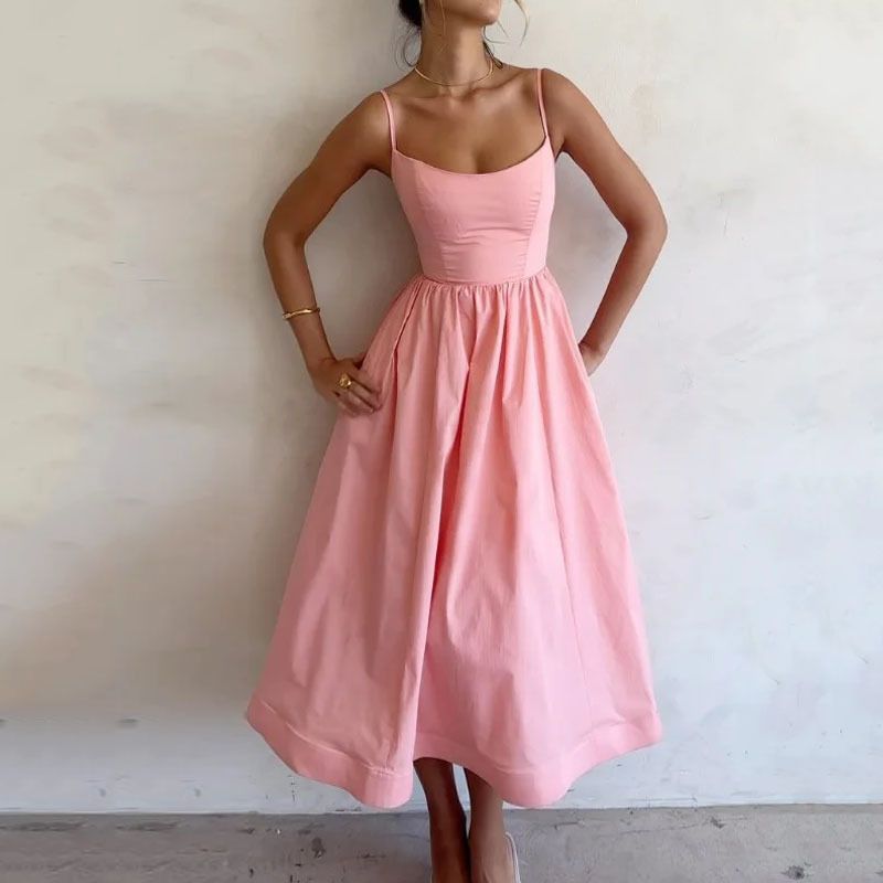 Pleated Fashion Patchwork Long Dress Women's High Waist Sleeveless Solid Slim Party Dress Summer 2024 Female Maxi Dress