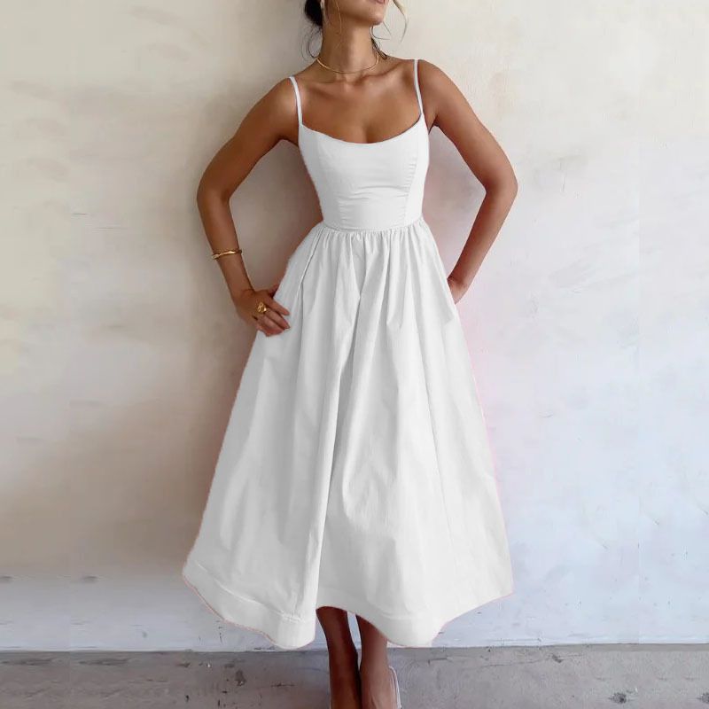 Pleated Fashion Patchwork Long Dress Women's High Waist Sleeveless Solid Slim Party Dress Summer 2024 Female Maxi Dress