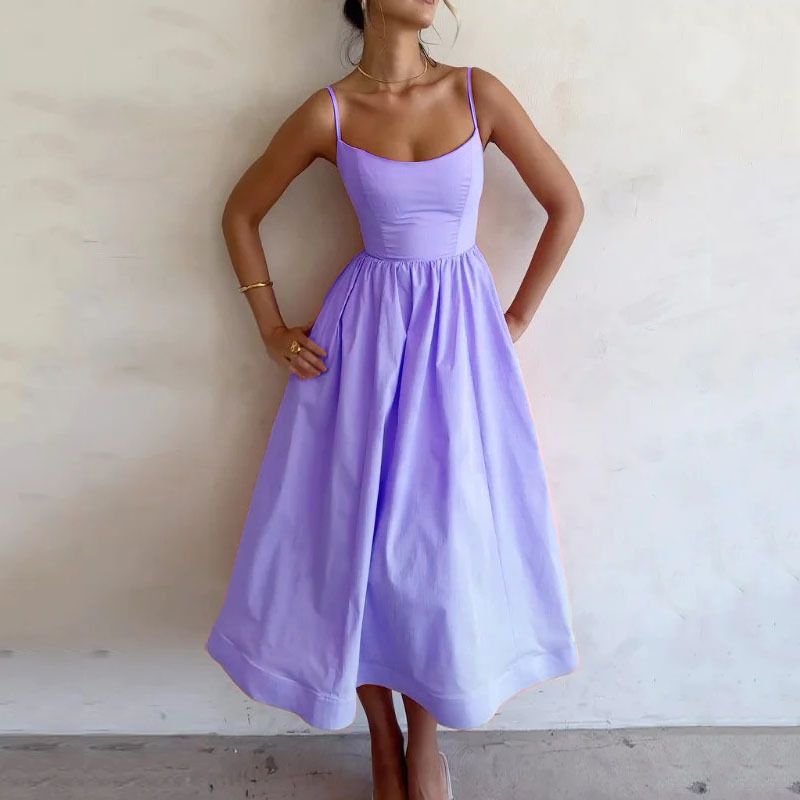 Pleated Fashion Patchwork Long Dress Women's High Waist Sleeveless Solid Slim Party Dress Summer 2024 Female Maxi Dress