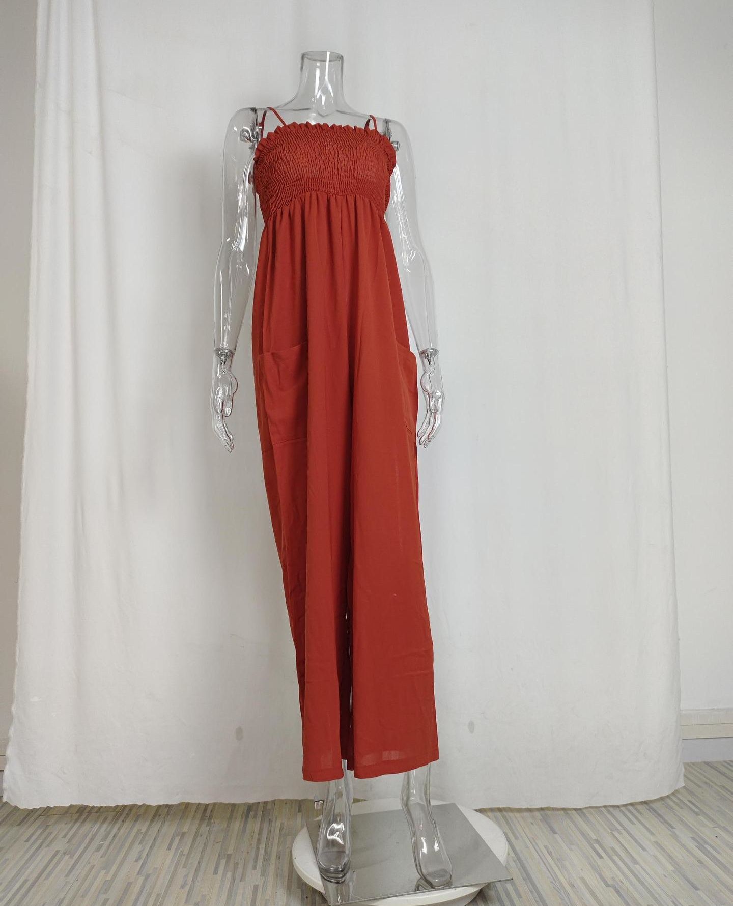 Jumpsuits Women new summer fashion solid color draw pleated wrap chest off shoulder high waist strap rompers clothing R0353
