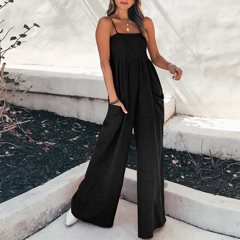 Jumpsuits Women new summer fashion solid color draw pleated wrap chest off shoulder high waist strap rompers clothing R0353