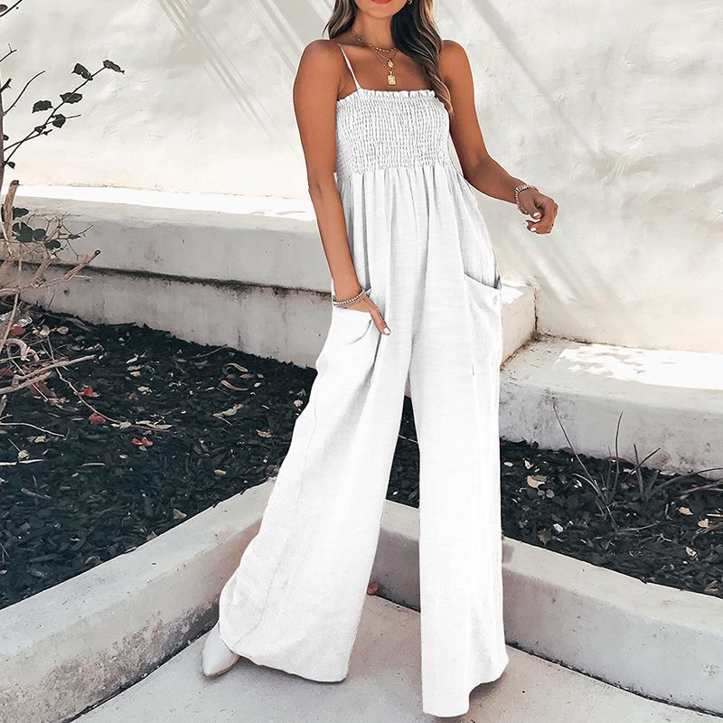 Jumpsuits Women new summer fashion solid color draw pleated wrap chest off shoulder high waist strap rompers clothing R0353