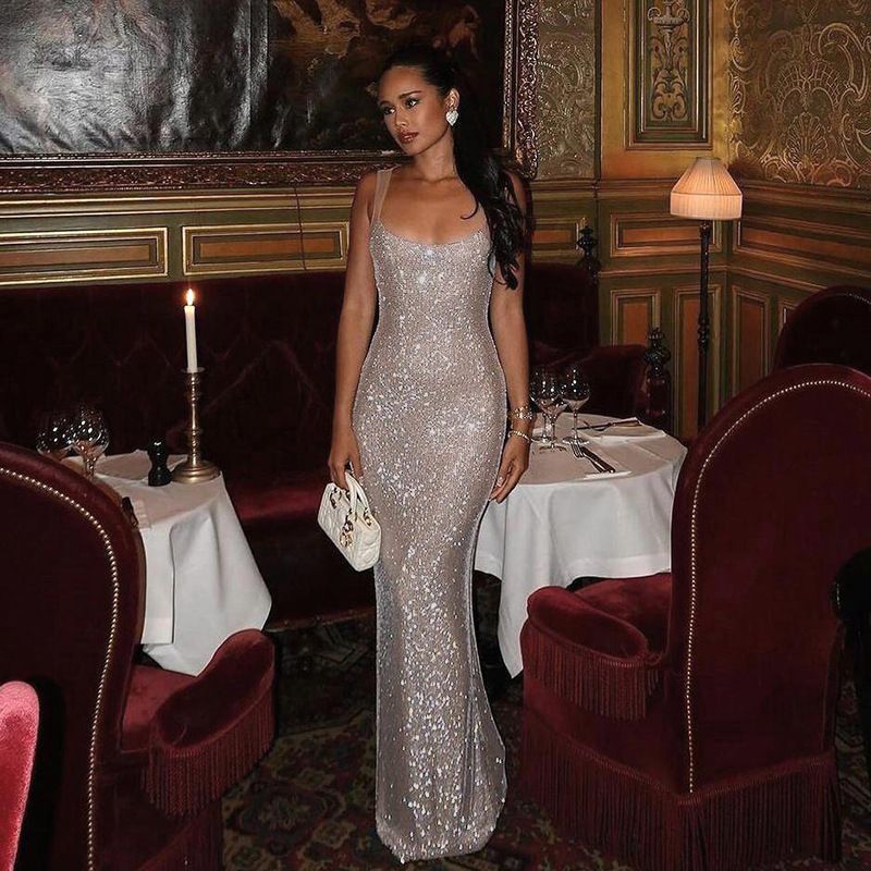 Sexy luxury rhinestone party long dresses women backless maxi summer dress woman elegant birthday prom evening dresses vestidosR0225