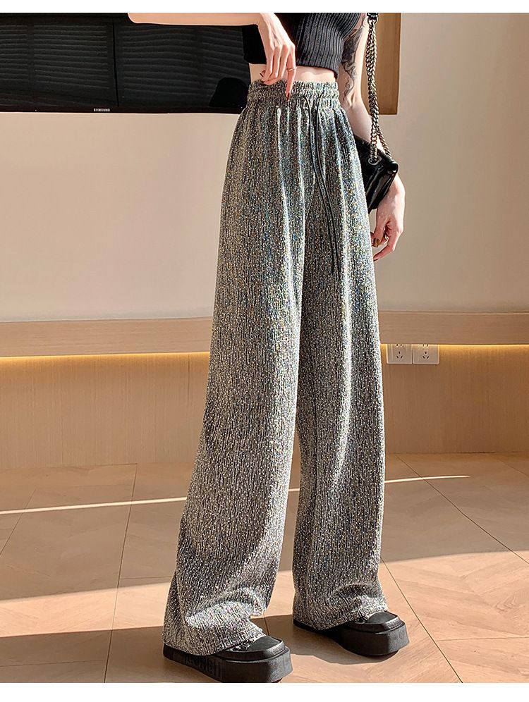 Women Straight Wide Leg High Waist Sparkling Pants Loose Casual Elastic Waist Pants Saggy Fashion Long Trousers Female Clothing R0501