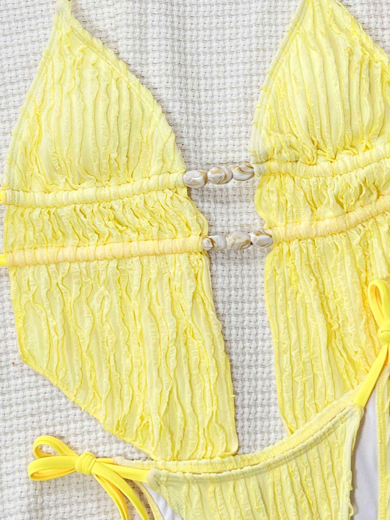 Yellow String Bikinis Halter Triangle Micro Bikini Set Thong Ruffled Ruched Sexy Swimsuit Women 2025 Swimwear Bather De Muj R0149B
