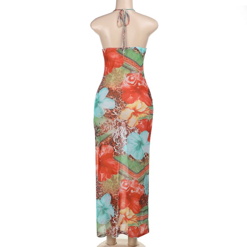 Sexy Tie Waist Slim Fit Dress With Lace Trim Ankle Length V Neck Summer New Arrival Women's Dress Cross Border R0220