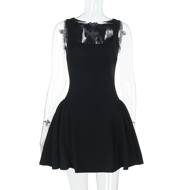 Elegant Fashion Slim Sleeveless Mini Dress 2025 New Spring Summer Party Dresses Women Sexy Solid Square Neck Suspender Dress R0297