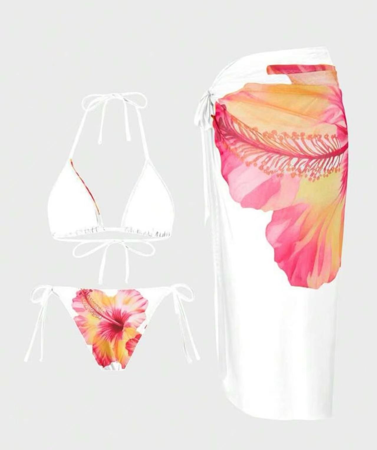 Sexy Floral 3 Pieces Bikinis Sexy Women Swimsuits Female Swimwear Bikini Set Bathing Suit Swimming Suits Beachwear Biquini R0122