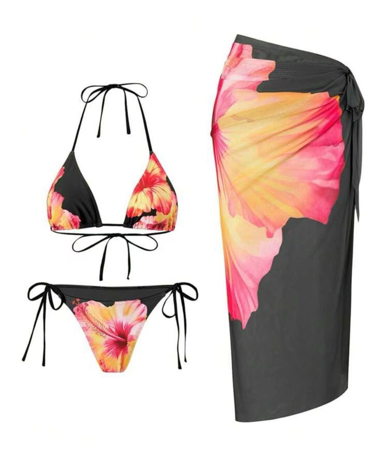Sexy Floral 3 Pieces Bikinis Sexy Women Swimsuits Female Swimwear Bikini Set Bathing Suit Swimming Suits Beachwear Biquini R0122