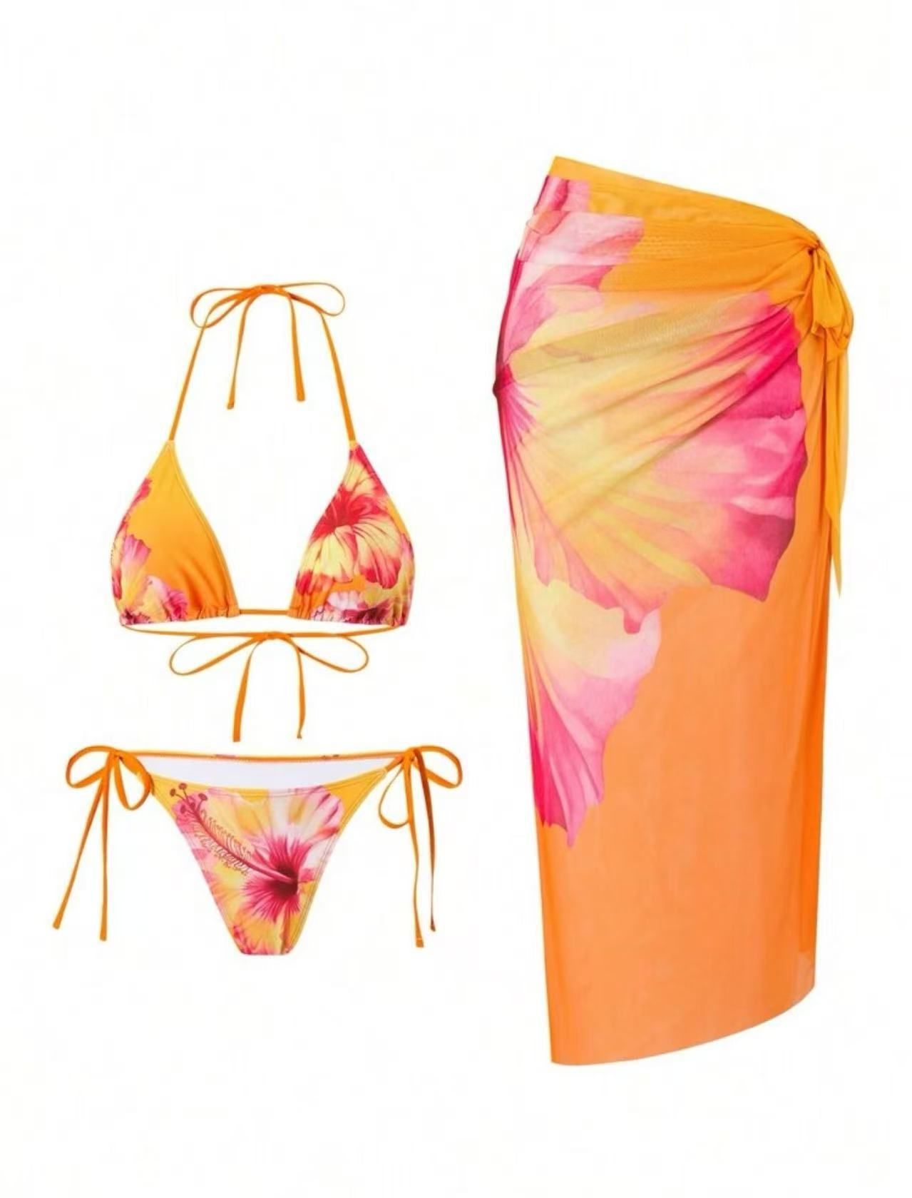 Sexy Floral 3 Pieces Bikinis Sexy Women Swimsuits Female Swimwear Bikini Set Bathing Suit Swimming Suits Beachwear Biquini R0122