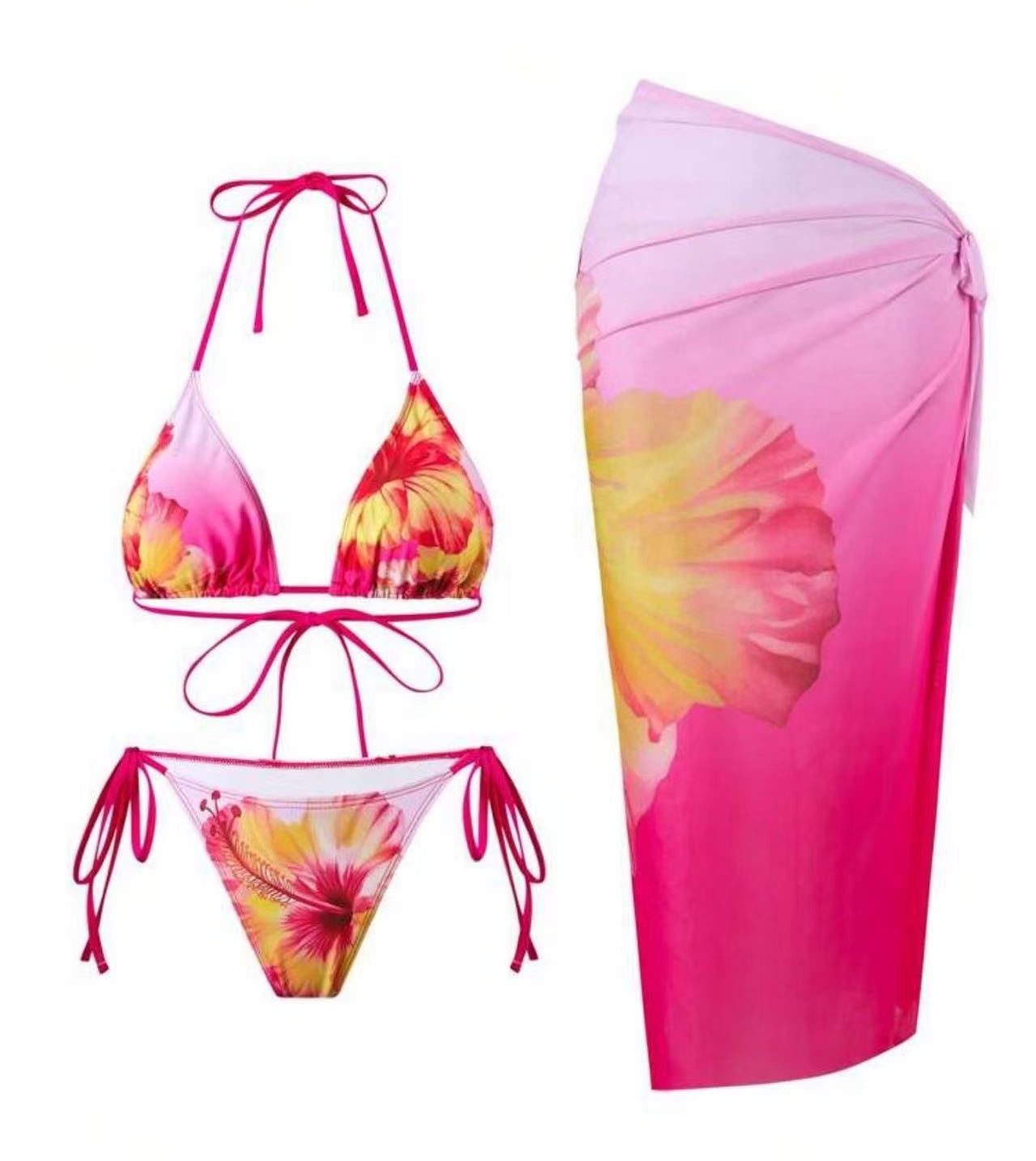 Sexy Floral 3 Pieces Bikinis Sexy Women Swimsuits Female Swimwear Bikini Set Bathing Suit Swimming Suits Beachwear Biquini R0122