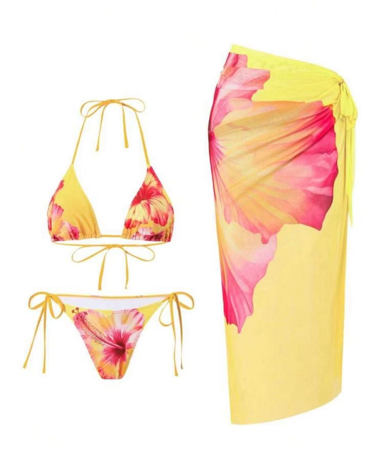 Sexy Floral 3 Pieces Bikinis Sexy Women Swimsuits Female Swimwear Bikini Set Bathing Suit Swimming Suits Beachwear Biquini R0122