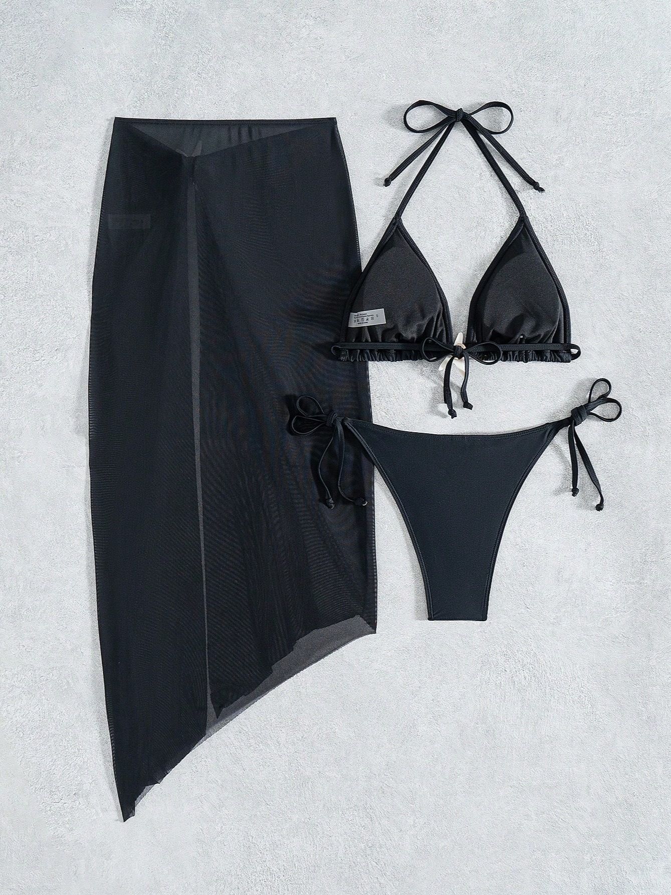 Women's Solid Bikini Swimsuit Three-piece Set Sexy Strapless Split Halter Swimwears with Cover-ups Skirts Beachwear Bikinis R0123