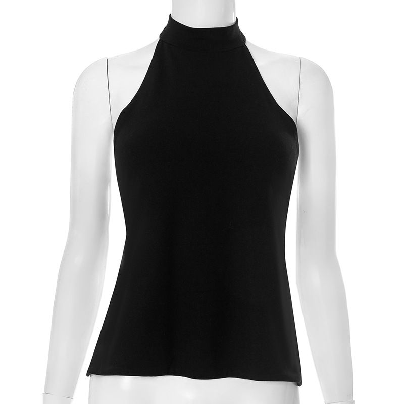 Women Fashion Khaki Backless Bandage Cropped Tops Vintage Halter Neck Sleeveless Female Chic Lady Tops R0424