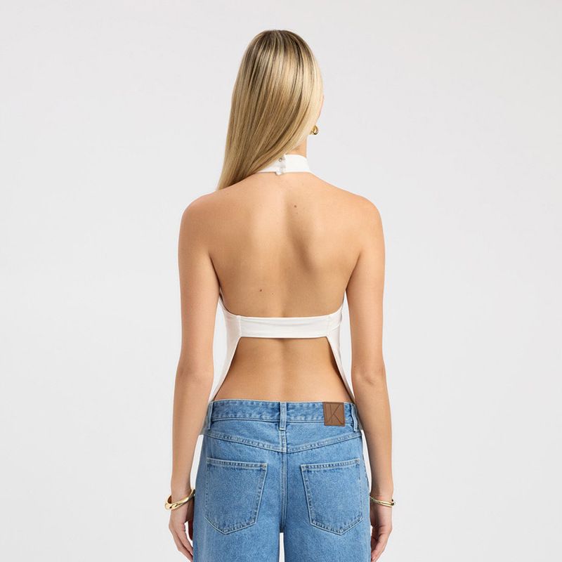 Women Fashion Khaki Backless Bandage Cropped Tops Vintage Halter Neck Sleeveless Female Chic Lady Tops R0424
