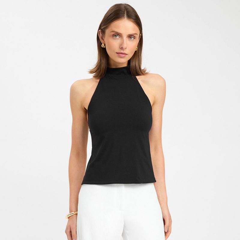 Women Fashion Khaki Backless Bandage Cropped Tops Vintage Halter Neck Sleeveless Female Chic Lady Tops R0424