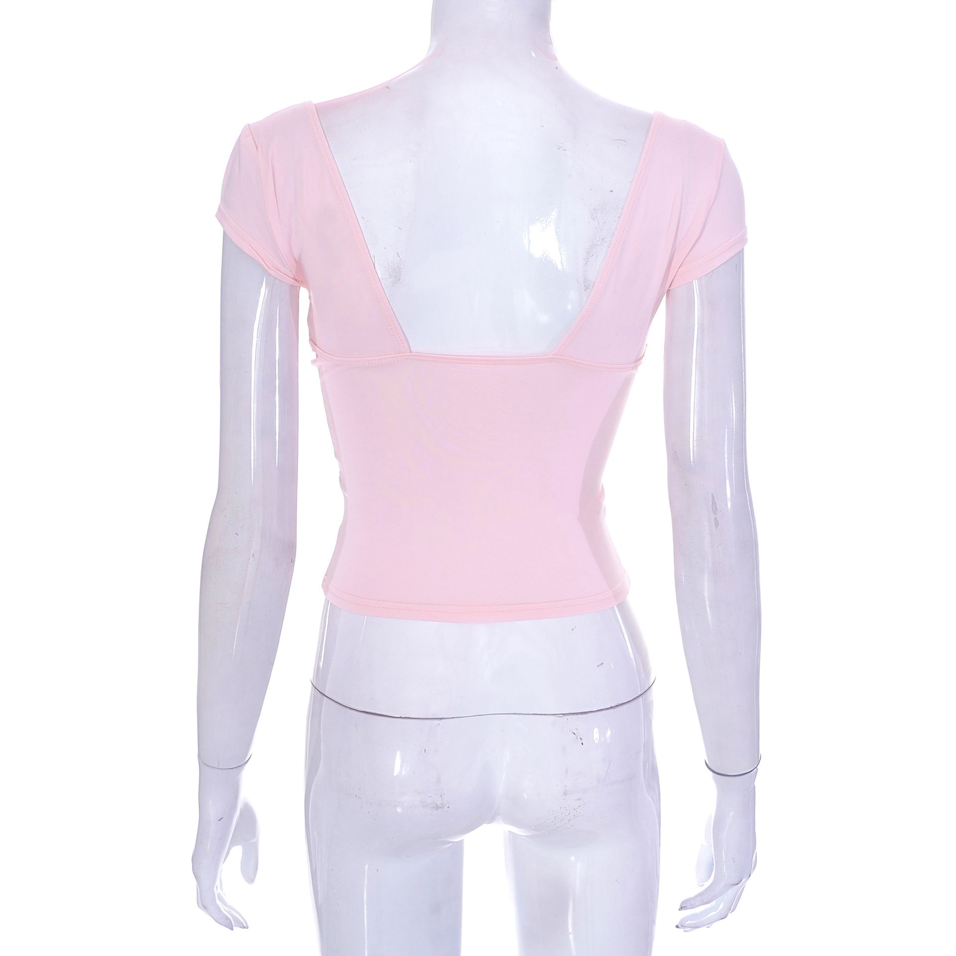 Y2K Vintage Skinny T-Shirt Sexy Low Cut V Neck Crop Top Korean Elegant Chic Women Slim Fit Tees Streetwear R0447